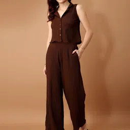 all about you Brown Lapel Collar Crop Shirt With Trousers-image-75