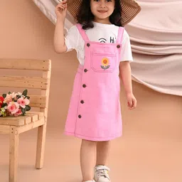 Superminis Girls Embroidered Cotton Pocket Printed Dungaree With T-shirt-image-47