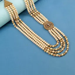 JIYANSHI FASHION Men Gold-Plated Artificial Stones Studded & Beaded Jewellery Set-43