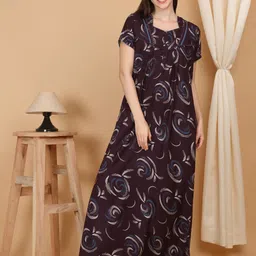 Sweet Dreams Women Printed Pure Cotton Maxi Nightdress-picture-5