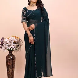 K 5 Fashion Embroidered Pure Georgette Saree with Blouse Piece-image-46