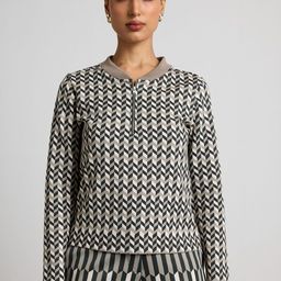 Muvazo Geometric Printed V Neck Top With Trousers Co-Ords-picture-34