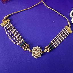 Sanjog Gold-Plated Kundan Studded Statement Choker Necklace-image-98