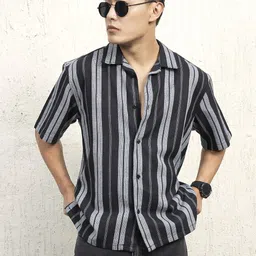 Hubberholme Men Standard Spread Collar Striped Cotton Oversized Casual Shirt-image-61