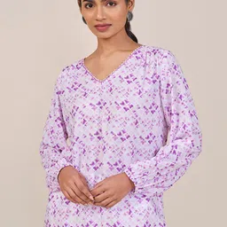 Global Desi Women Lavender V Neck Long Sleeves Floral Print Top-image-67