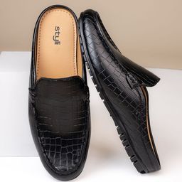 Styli Men Faux Leather Textured Loafer Mules-image-52