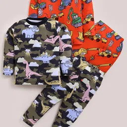 YK Boys Pack Of 2Camouflage & Sheep Van All Over Printed T-Shirt & Trousers Night Suit-0