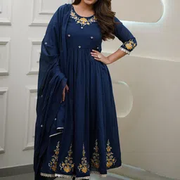 CANIZZARO Women Ethnic Motifs Printed Anarkali Kurta with Trouser & Dupatta-picture-40