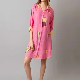 THE HOUSE OF HEMP Overthinking Women Conversational Printed Shirt Collar Shirt Style Dress-image-3