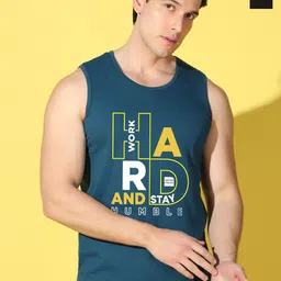 WOOSTRO Pack Of 2 Printed Combed Cotton Gym Vests - VWS26(HARD PEACOCK)(HARD BLACK)-84