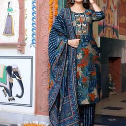 Piludi Women Floral Embroidered Regular Kurta with Trousers & With Dupatta-image-3