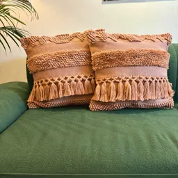 LUSHLYF Peach-Coloured Set of 2 Geometric Square Cushion Covers-7