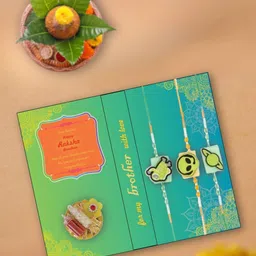 Yellow Bee Set Of 3 Wraparound Rakhi With Roli Chawal-17