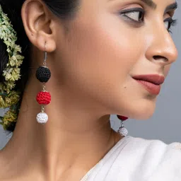 Look and Adorn Women Black Red White Ball Circular Drop Earrings-56