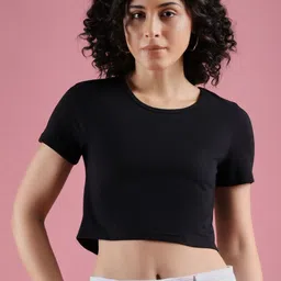 Mayra Women Solid Round Neck Cotton T-shirt-image-7