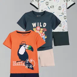 HELLCAT Boys Pack Of 3 Printed Round Neck T-Shirts With Shorts-image-80