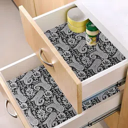 Kuber Industries Silver-Toned & Black 2 Pieces Printed Shelf Liner Organisers-image-81