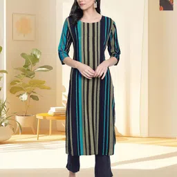 HERE&NOW Women Pack of 2 Striped Printed Daily Straight Kurtas-image-75