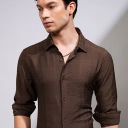 HIGHLANDER Men Spread Collar Textured Casual Shirt-image-60