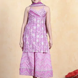 Biba Girls Ethnic Motifs Embroidered Cotton Kurta with Sharara & Dupatta-picture-38