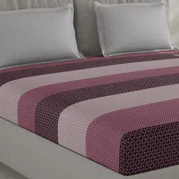 Monte Carlo Pink & Black Striped 210 TC Cotton Queen Bedsheet Set 2.2 x 2.5 m-89