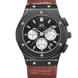 KENNETH SCOTT Men Embellished Leather Straps Analogue Multi Function Watch K24115-BLDB-53