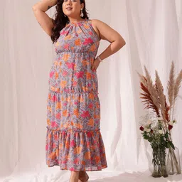 CURVY STREET Floral Printed Georgette Tiered Maxi Dress-picture-33