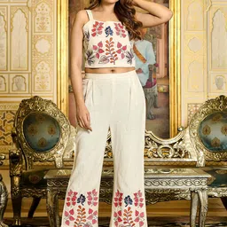 ZUMMER Embroidered Cotton Top With Trouser Co-Ords-image-97