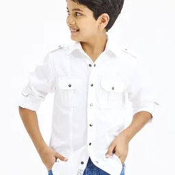 NO MONDAYS Boys Relaxed Spread Collar Solid Cotton Casual Shirt-image-34