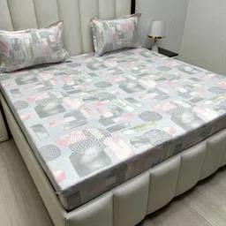 Pure Decor Multicoloured & Multicoloured Geometric 330 TC Queen Bedsheet with 2 Pillow Covers-image-21