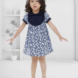 Nino Bambino Girls Floral Print Peter Pan Collar Organic Cotton Fit & Flare Midi Dress-37