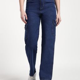 The Roadster Lifestyle Co Women Pure Cotton High Rise Cargo Jeans-picture-2