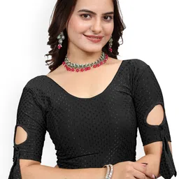 SS Sanket Synthetics Self Design Stretchable Saree Blouse-picture-19