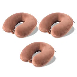 Kuber Industries Brown 3 Pieces U-Shaped Memory Foam Filled Cotton Travel Pillows-33