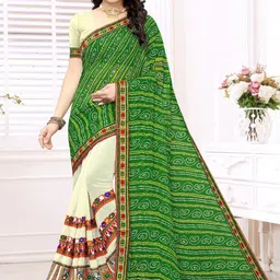 DIVASTRI Embellished Embroidered Pure Georgette Half and Half Bandhani Saree-image-18