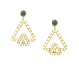 House of Pataudi Gold-Plated Kundan Studded Triangular Drop Earrings-0