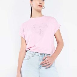 RAREISM Women Printed Extended Sleeves Raw Edge T-shirt-image-20
