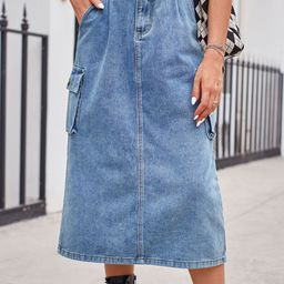 StyleCast Women Denim Midi A-Line Skirt-image-21
