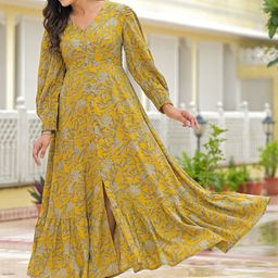 BAESD Floral Print Puff Sleeve Fit & Flare Maxi Dress-picture-48