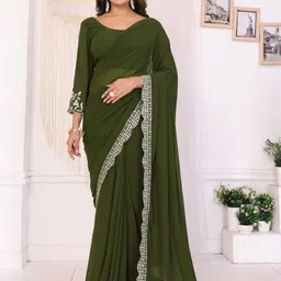 PATLANI STYLE Embroidered Georgette Saree With Unstitched Embroidery Blouse-picture-27
