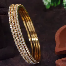 SGA FASHION Set Of 4 Gold-Plated American Diamond Stones Studded Bangles-7