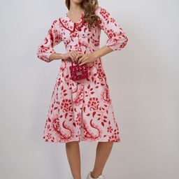 Amarasha Floral Printed Puff Sleeve Fit & Flare Dress-image-96