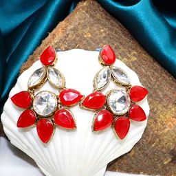 Dhivara Copper-Plated Artificial Stones Studded Contemporary Drop Earrings-image-66