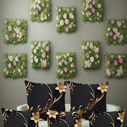 JEXHOME Black 5 Pieces Floral Printed Satin Square Cushion Covers-image-84