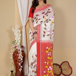 PuJoy Floral Printed Taant Saree-image-42