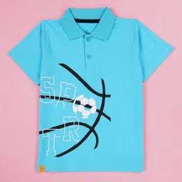 KiddoPanti Boys Graphic Printed Polo Collar Pure Cotton Regular Fit T-shirt-picture-13