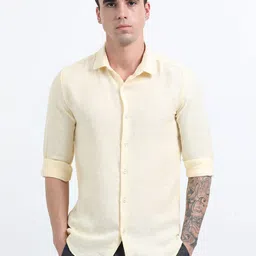 NEVER NEUD Men Regular Slim Fit Bars Linen Casual Shirt-image-67