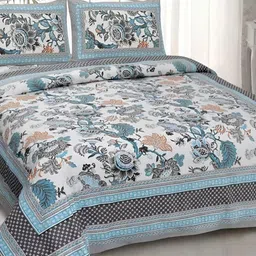 Bombay Spreads White & Grey Printed Cotton 180 TC Double King Bedsheet Set 2.74m X 2.25m-image-23