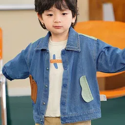 LULU & SKY Girls Washed without Crop Denim Jacket with Patchwork-image-63