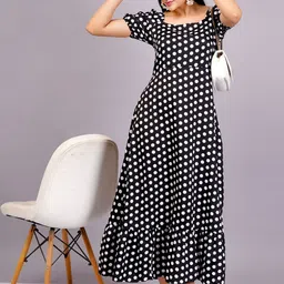 KALINI Polka Dot Print Crepe Maxi Dress-image-16